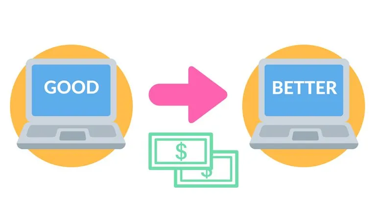 Dois computadores fazendo analogia do aumento de vendas ao usar o upsell