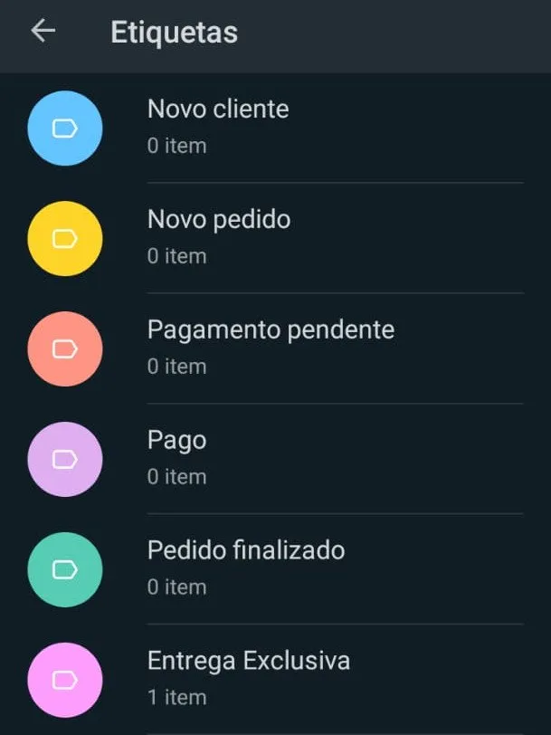 Funcionalidade etiquetas do WhatsApp Business